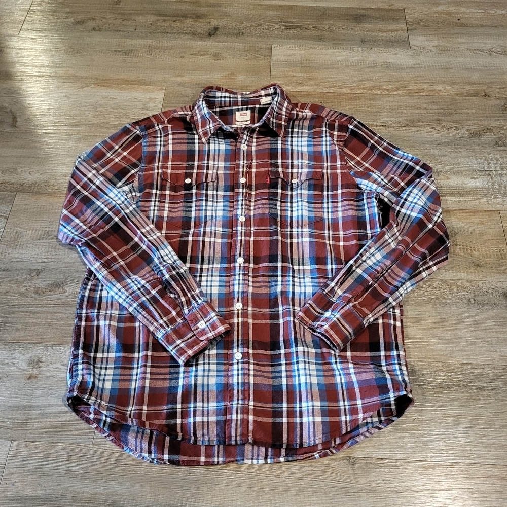 LEVI's Standard Fit Western Flannel Long Sleeve Button Up Shirt Mens Size Large